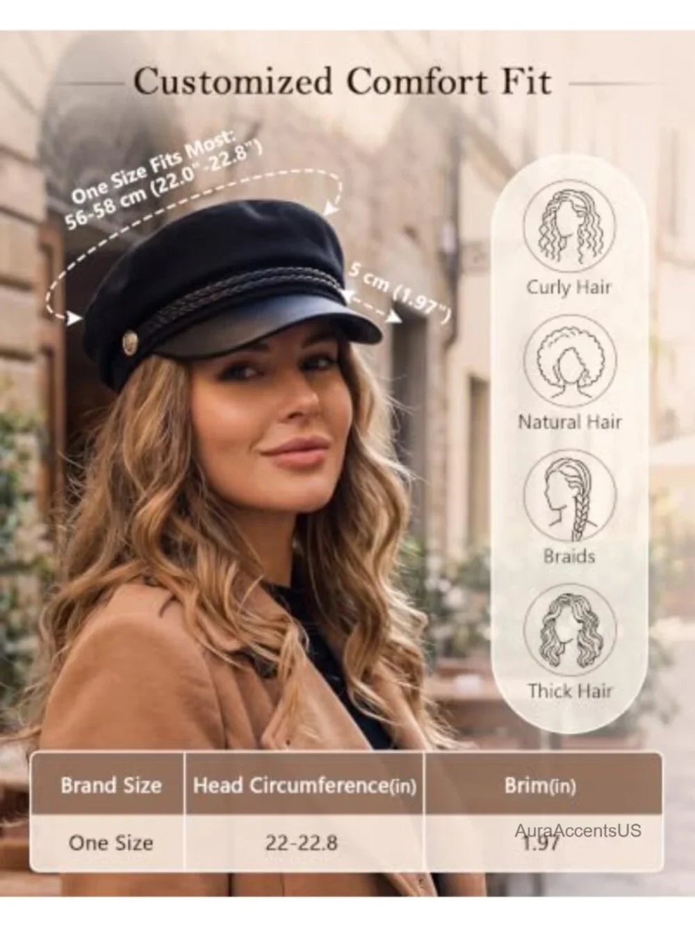 Vintage Newsboy Cap Structured PU Leather Visor Newsboy Hat